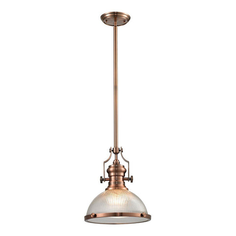 Chadwick 1 Light Pendant In Antique Copper And Halophane Glass Ceiling Elk Lighting 