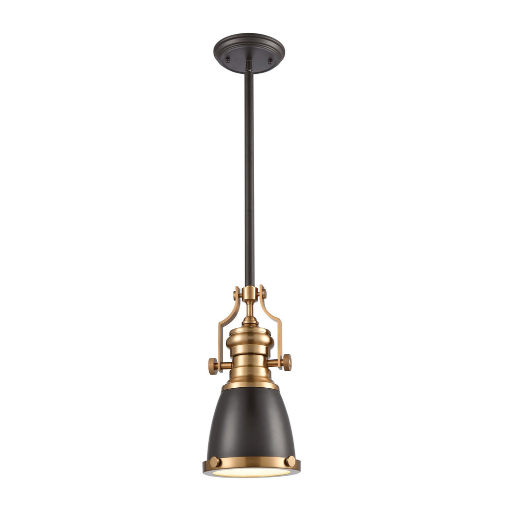 Chadwick 1-Light Mini Pendant in Oil Rubbed Bronze with Metal and Frosted Glass Ceiling Elk Lighting 