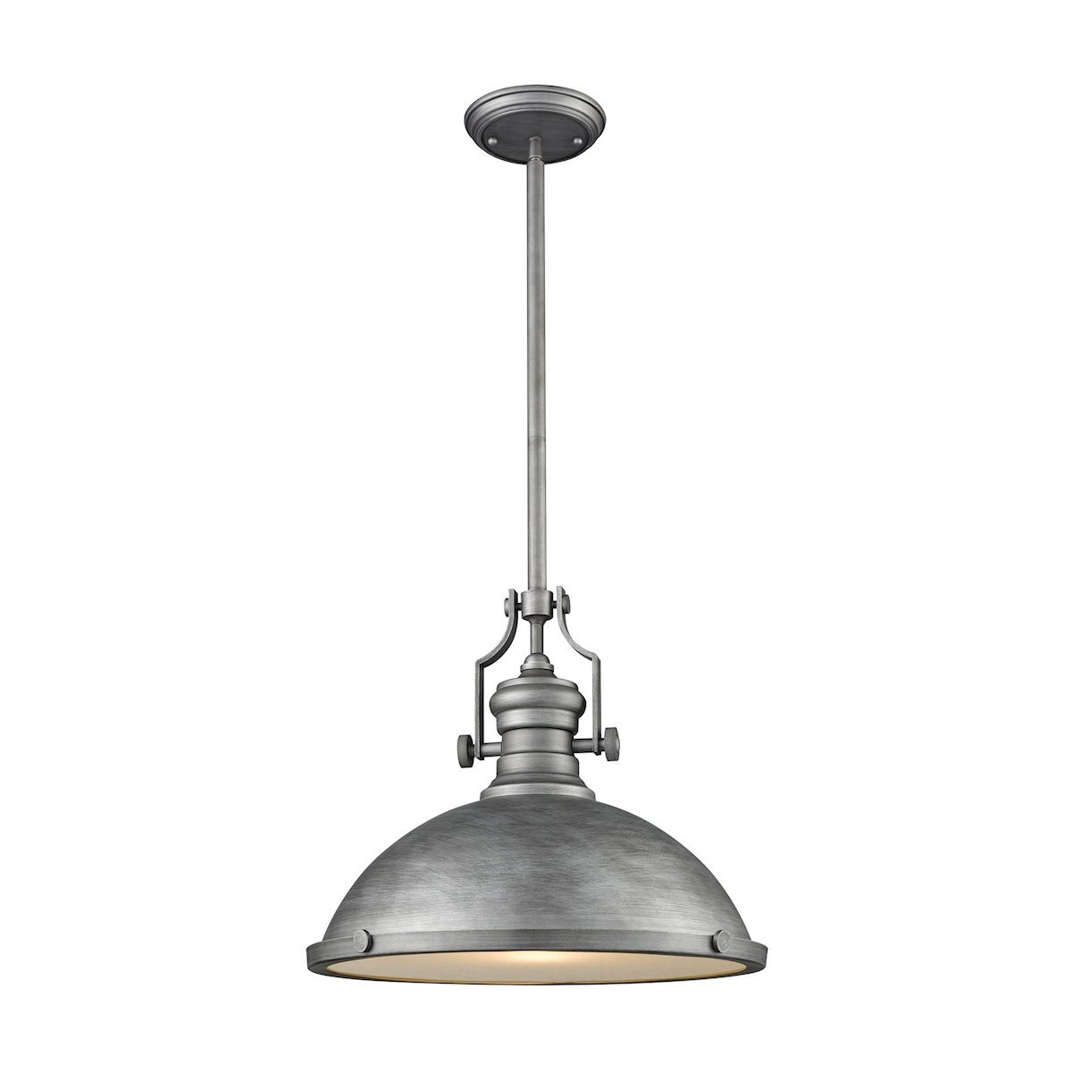 Chadwick 1 Light Pendant In Weathered Zinc With Frosted Glass Diffuser Ceiling Elk Lighting 