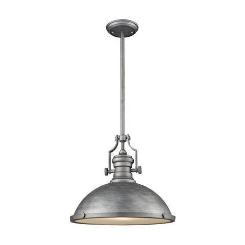 Chadwick 1 Light Pendant In Weathered Zinc With Frosted Glass Diffuser Ceiling Elk Lighting 