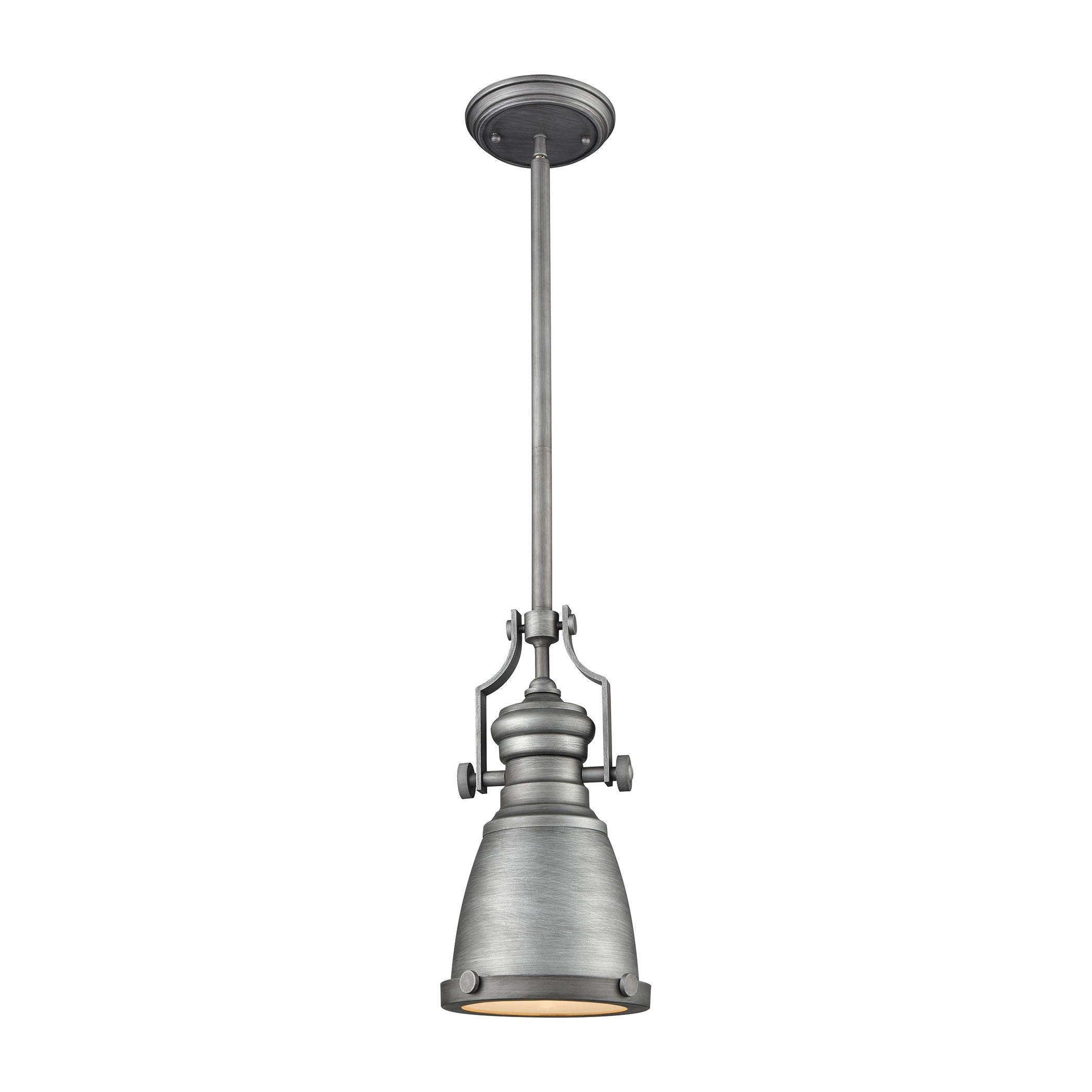 Chadwick 1 Light Pendant in Weathered Zinc with Frosted Glass Diffuser Ceiling Elk Lighting 
