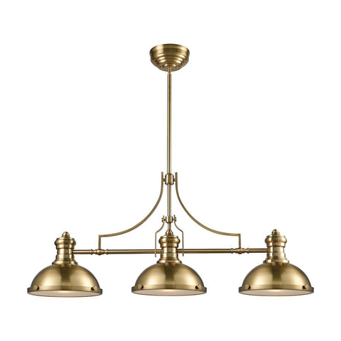 Chadwick 3 Light Island In Satin Brass With Frosted Glass Diffusers Chandelier Elk Lighting 