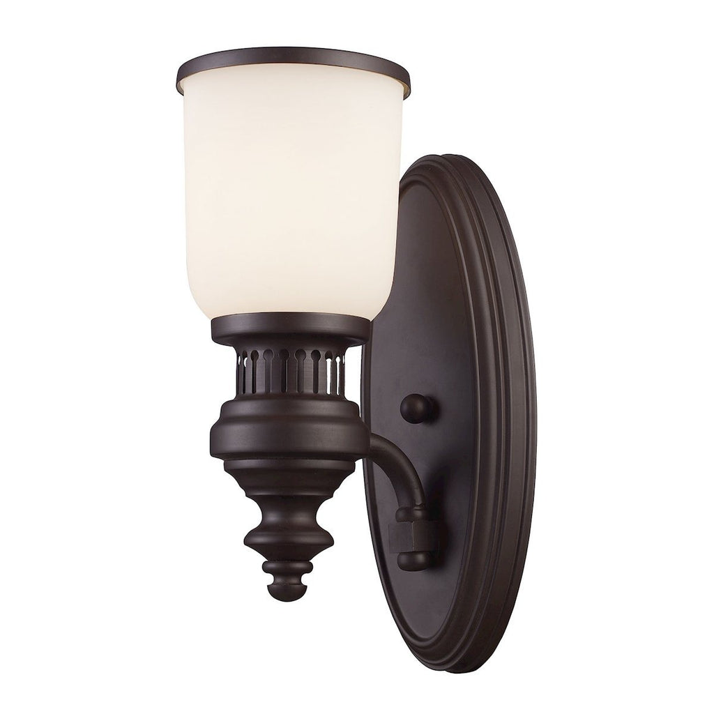 Chadwick 1 Light Wall Sconce In Oiled Bronze And White Glass Wall Sconce Elk Lighting 