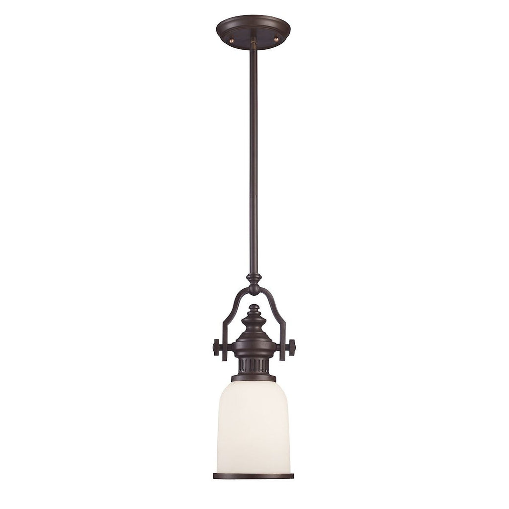 Chadwick Mini Pendant In Oiled Bronze And White Glass Ceiling Elk Lighting 