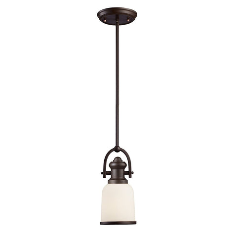 Brooksdale Pendant In Oiled Bronze And White Glass Ceiling Elk Lighting 
