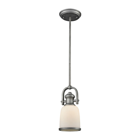 Brooksdale 1 Light Pendant in Weathered Zinc with White Glass Ceiling Elk Lighting 
