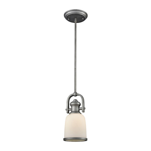 Brooksdale Pendant In Weathered Zinc With White Glass Ceiling Elk Lighting 