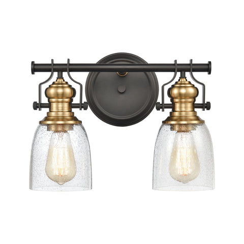 Chadwick 2-Light Vanity Light in Oil Rubbed Bronze and Satin Brass with Seedy Glass
