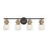 Chadwick 4-Light Vanity Light in Oil Rubbed Bronze and Satin Brass with Seedy Glass
