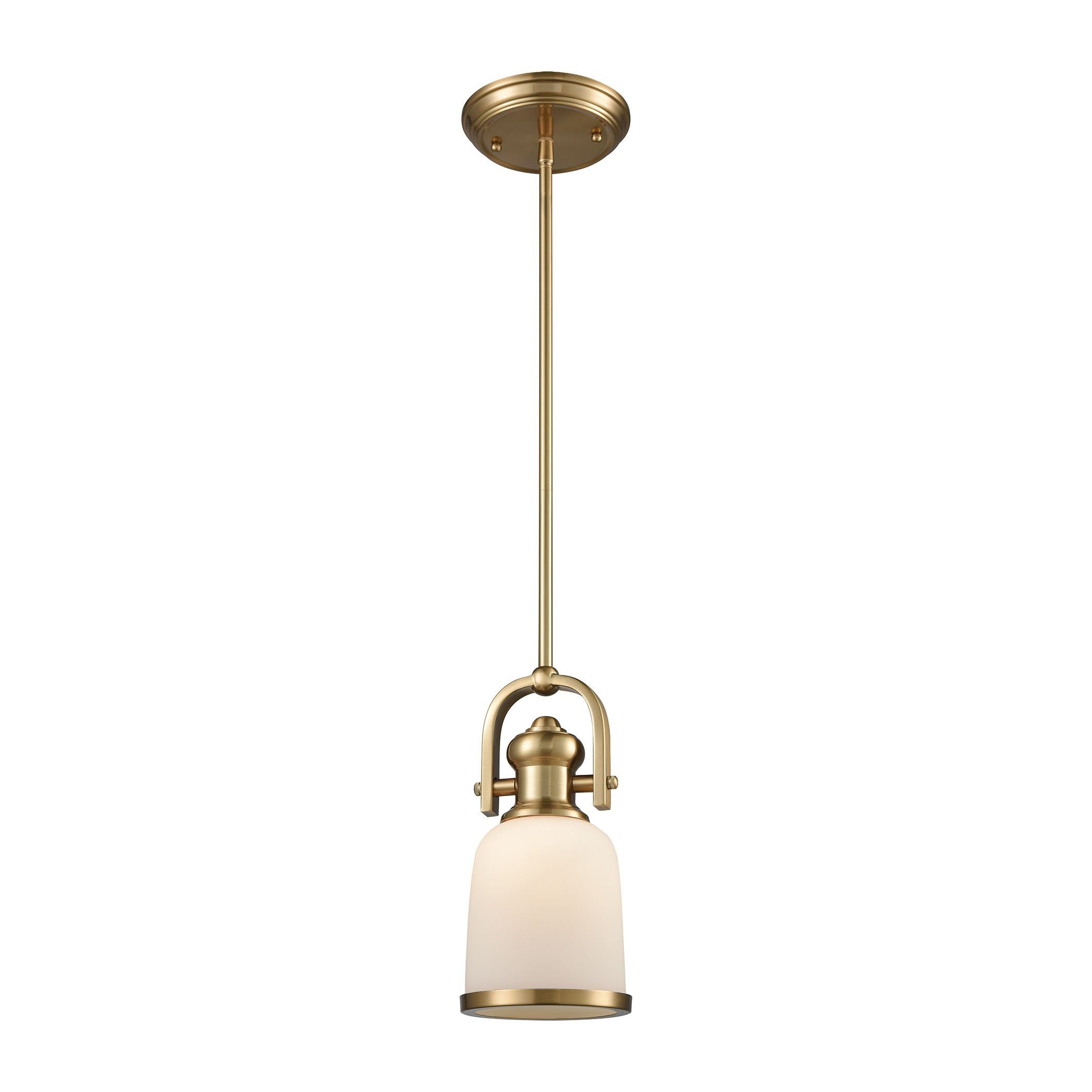 Brooksdale 1 Light Pendant in Satin Brass with White Glass Ceiling Elk Lighting 