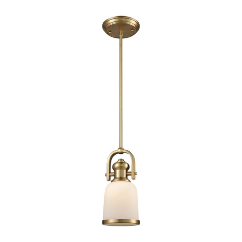 Brooksdale 1 Light Pendant in Satin Brass with White Glass Ceiling Elk Lighting 
