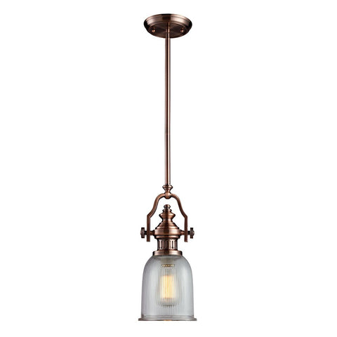 Chadwick Pendant In Antique Copper And Halophane Glass Ceiling Elk Lighting 