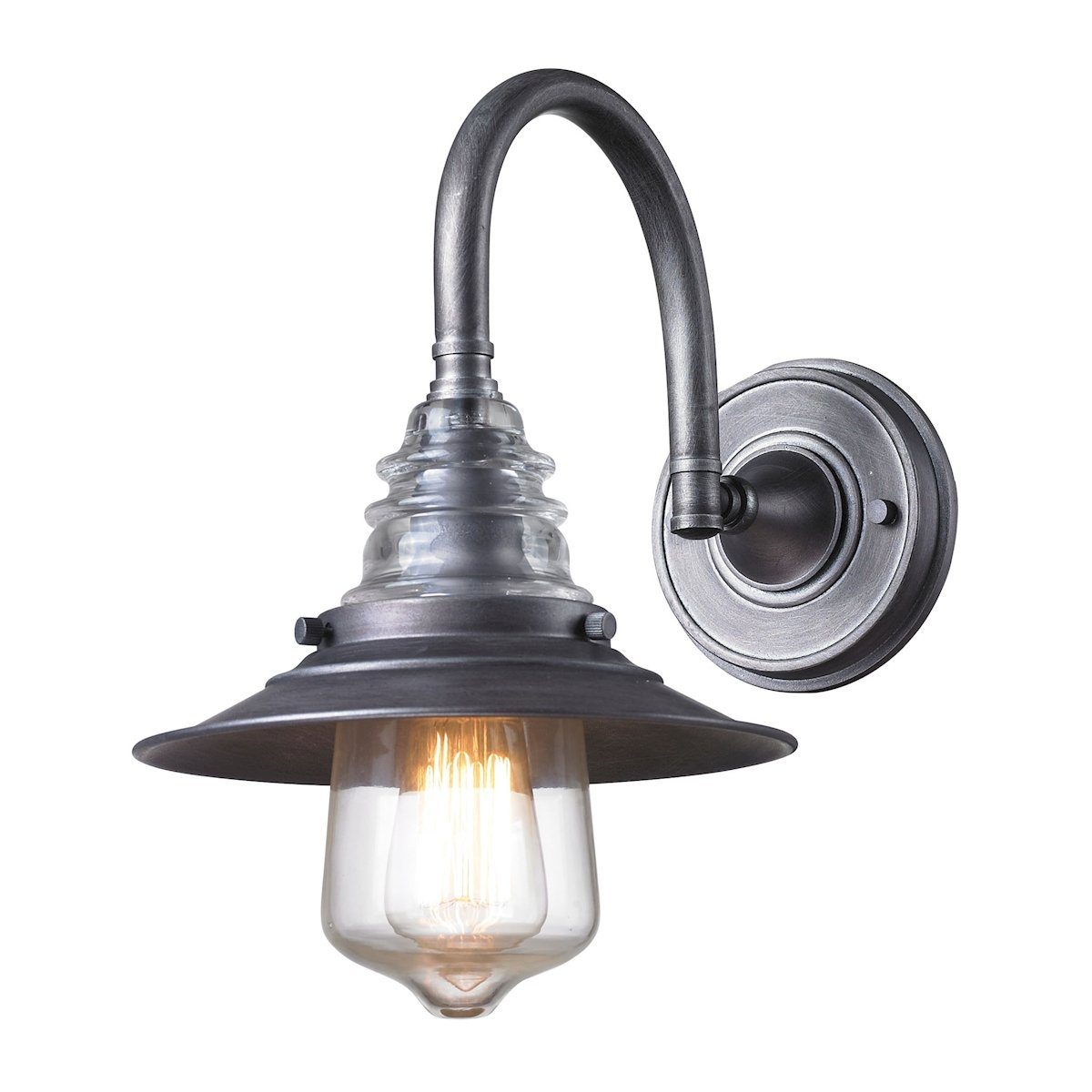 Insulator Glass 1 Light Wall Sconce In Weathered Zinc Wall Sconce Elk Lighting 
