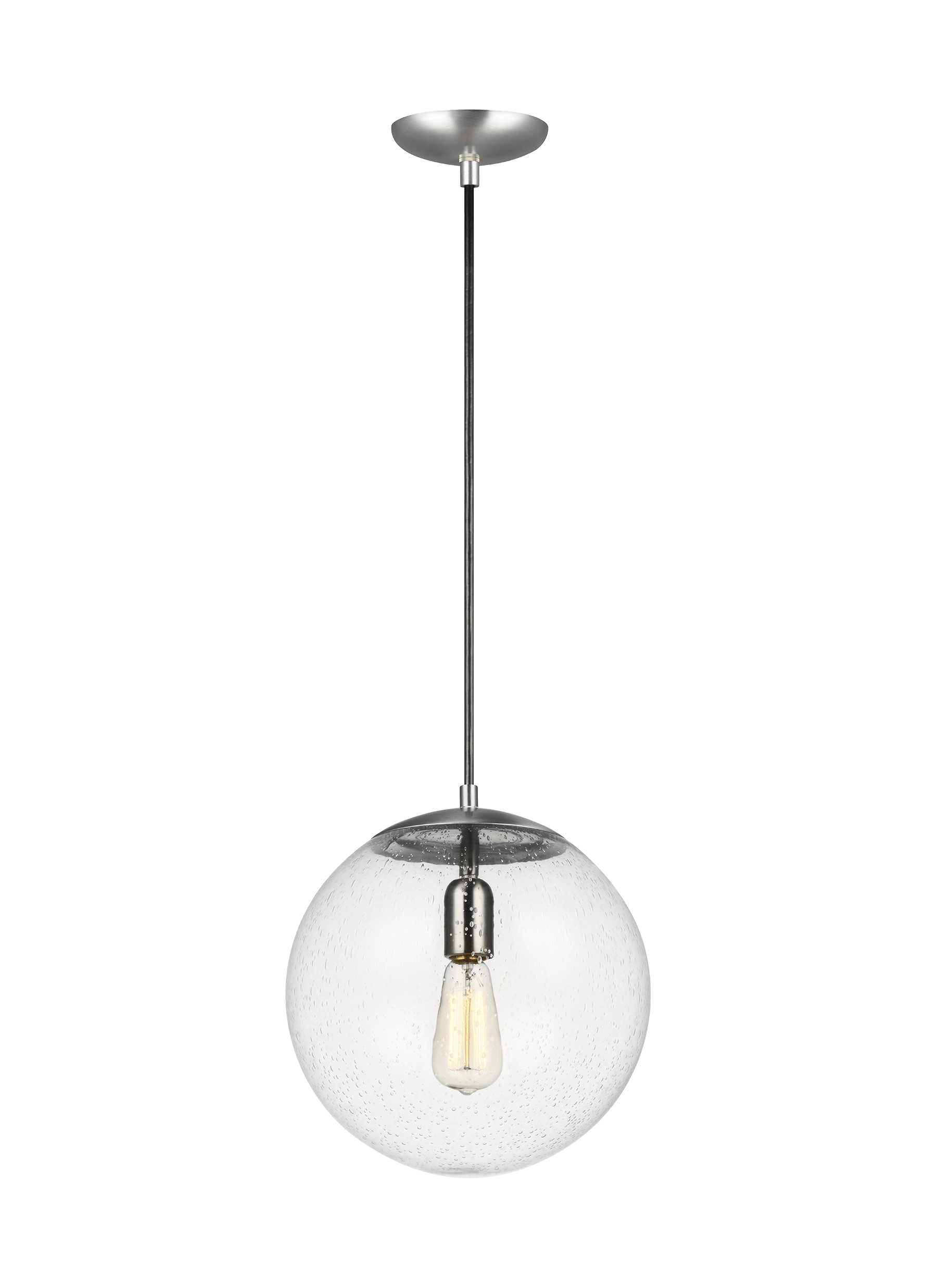 Leo - Hanging Globe One Light Pendant - Satin Aluminum Ceiling Sea Gull Lighting 