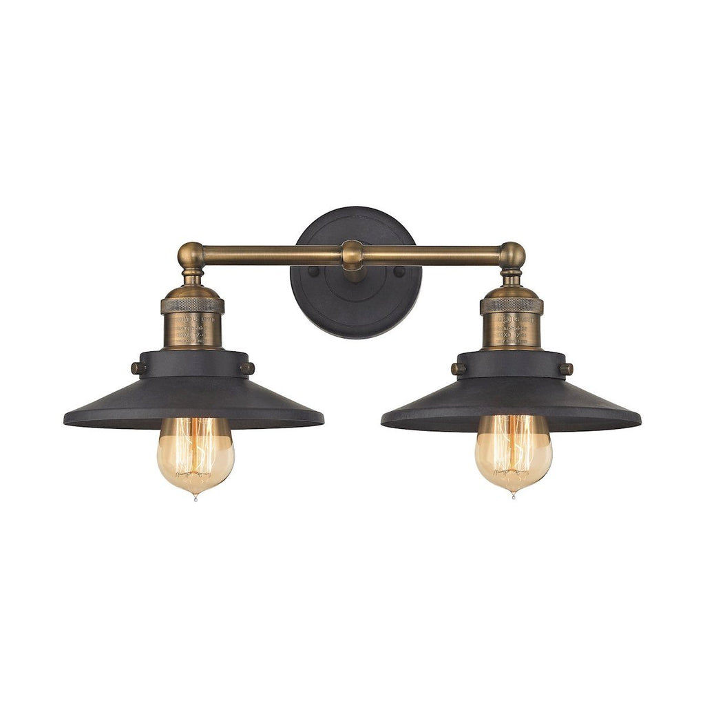 English Pub 2 Light Vanity In Tarnished Graphite And Antique Brass Wall Elk Lighting 