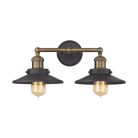 English Pub 2 Light Vanity In Tarnished Graphite And Antique Brass Wall Elk Lighting 