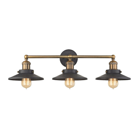 English Pub 3 Light Vanity In Tarnished Graphite And Antique Brass Wall Elk Lighting 