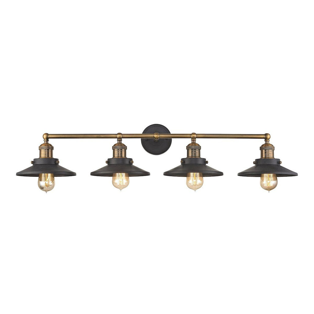English Pub 4 Light Vanity In Tarnished Graphite And Antique Brass Wall Elk Lighting 