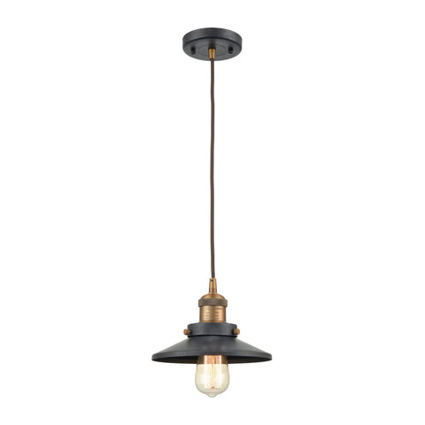 English Pub 1-Light Mini Pendant in Antique Brass and Tarnished Graphite with Metal Shade