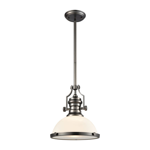 Chadwick 1-Light Pendant in Black Nickel with White Glass Ceiling Elk Lighting 