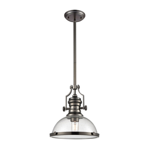 Chadwick 1-Light Pendant in Black Nickel with Seedy Glass Ceiling Elk Lighting 