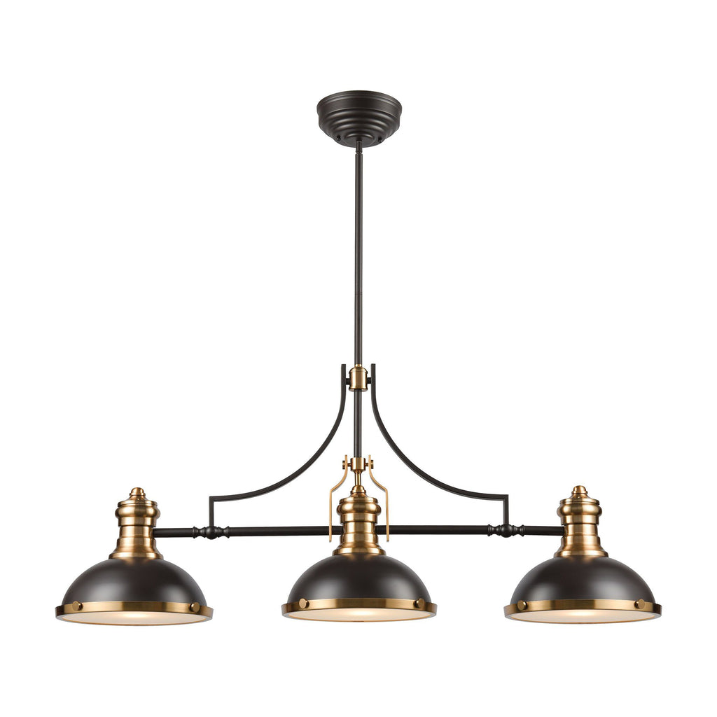 Chadwick 3-Light Island Light in Oil Rubbed Bronze with Metal and Frosted Glass Ceiling Elk Lighting 
