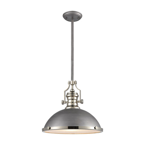 Chadwick 1-Light Pendant in Weathered Zinc with Metal and Frosted Glass Ceiling Elk Lighting 