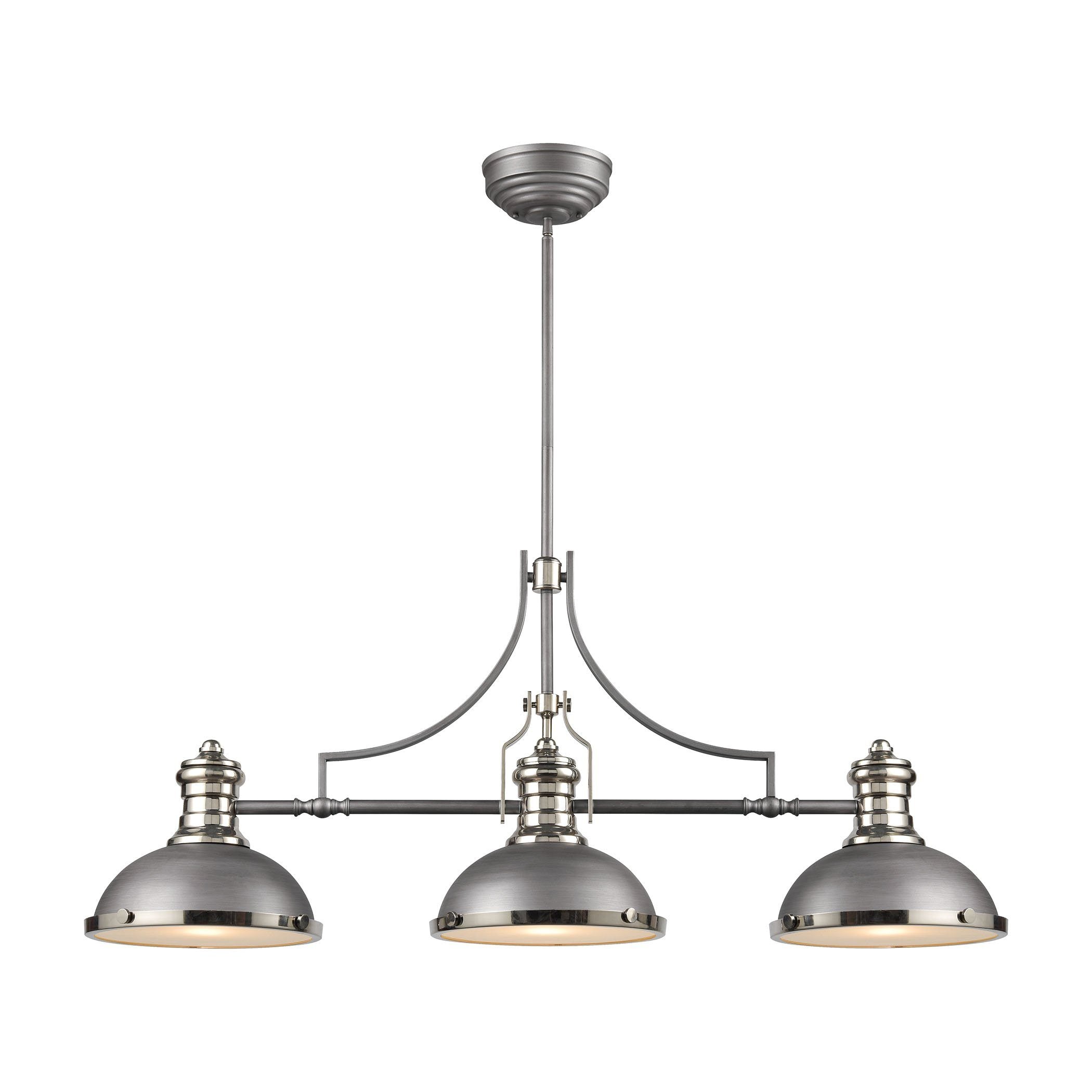 Chadwick 3-Light Island Light in Weathered Zinc with Metal and Frosted Glass Ceiling Elk Lighting 