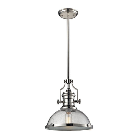 Chadwick 1 Light Pendant In Polished Nickel And Seeded Glass Ceiling Elk Lighting 