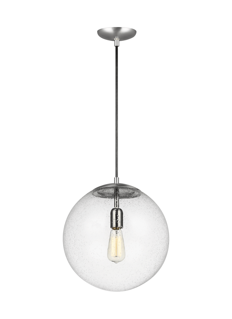 Leo - Hanging Globe One Light Pendant - Satin Aluminum Ceiling Sea Gull Lighting 