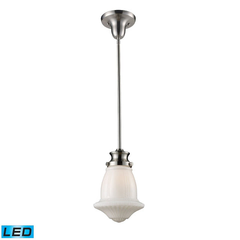 Schoolhouse Pendants LED Pendant In Satin Nickel And White Glass Ceiling Elk Lighting 