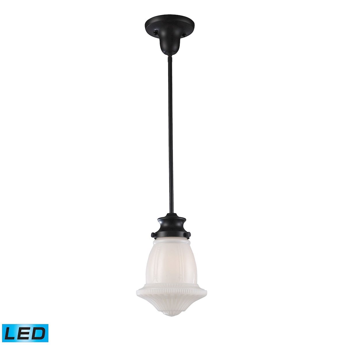 Schoolhouse Pendants LED Pendant In Oiled Bronze And White Glass Ceiling Elk Lighting 