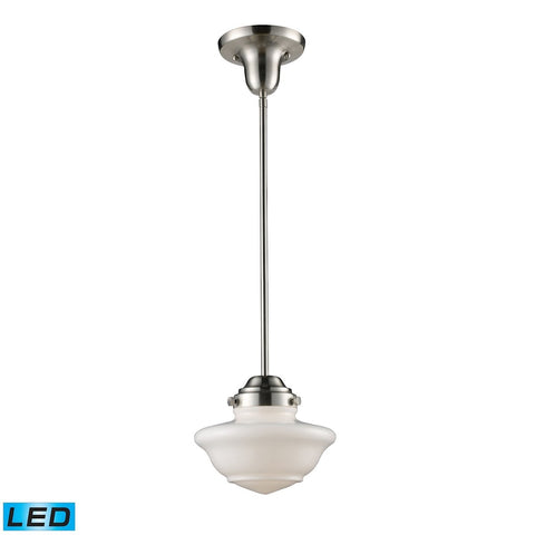 Schoolhouse Pendants LED Pendant In Satin Nickel And White Glass Ceiling Elk Lighting 