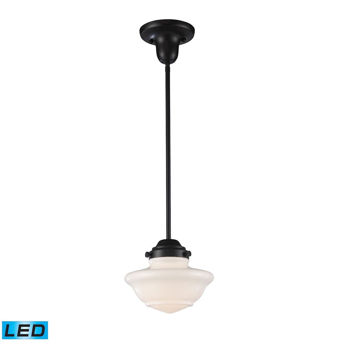 Schoolhouse Pendants LED Pendant In Oiled Bronze And White Glass Ceiling Elk Lighting 