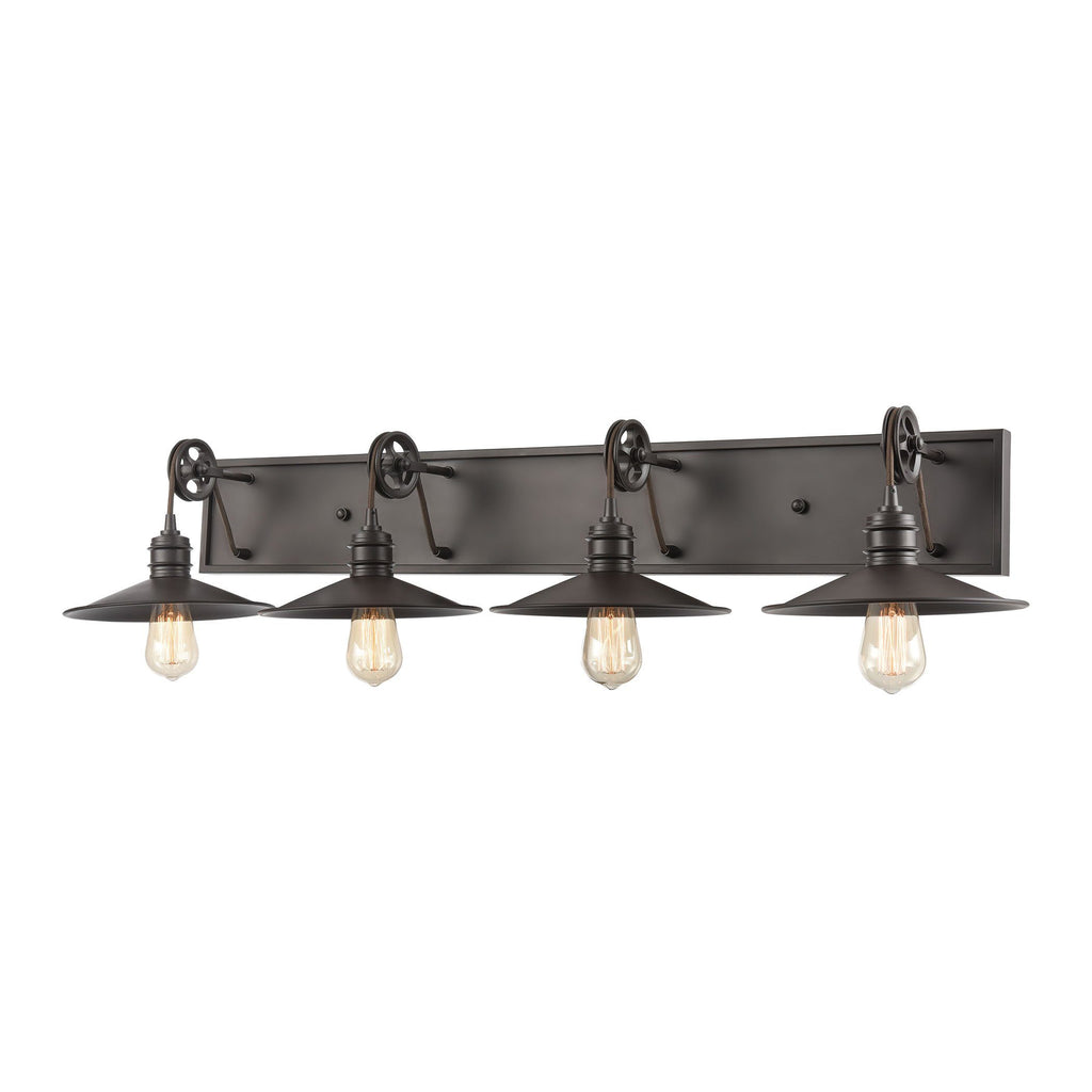 Spindle Wheel 4-Light Vanity Light in Oil Rubbed Bronze Wall Elk Lighting 