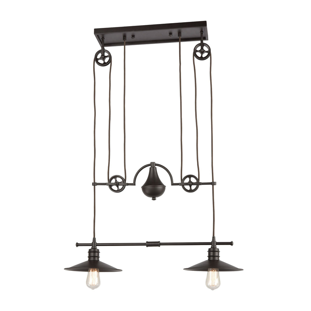 Spindle Wheel 2-Light Island Light in Oil Rubbed Bronze Ceiling Elk Lighting 