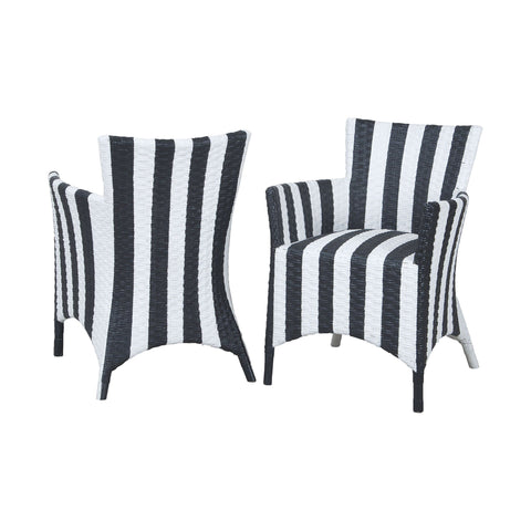 Rattan Peel Chairs In Hand Painted Black And White Stripe Finish - Set of 2 Furniture GuildMaster 