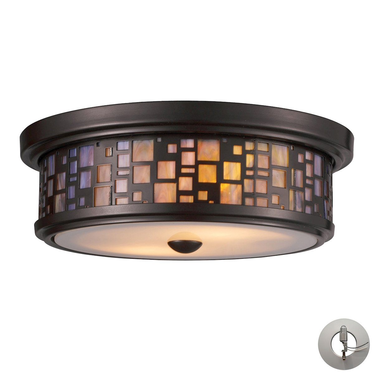 Tiffany Flushes 2 Light Flushmount In Oiled Bronze And Tea Stained Glass - Includes Recessed Lighting Kit Flush Mount Elk Lighting 
