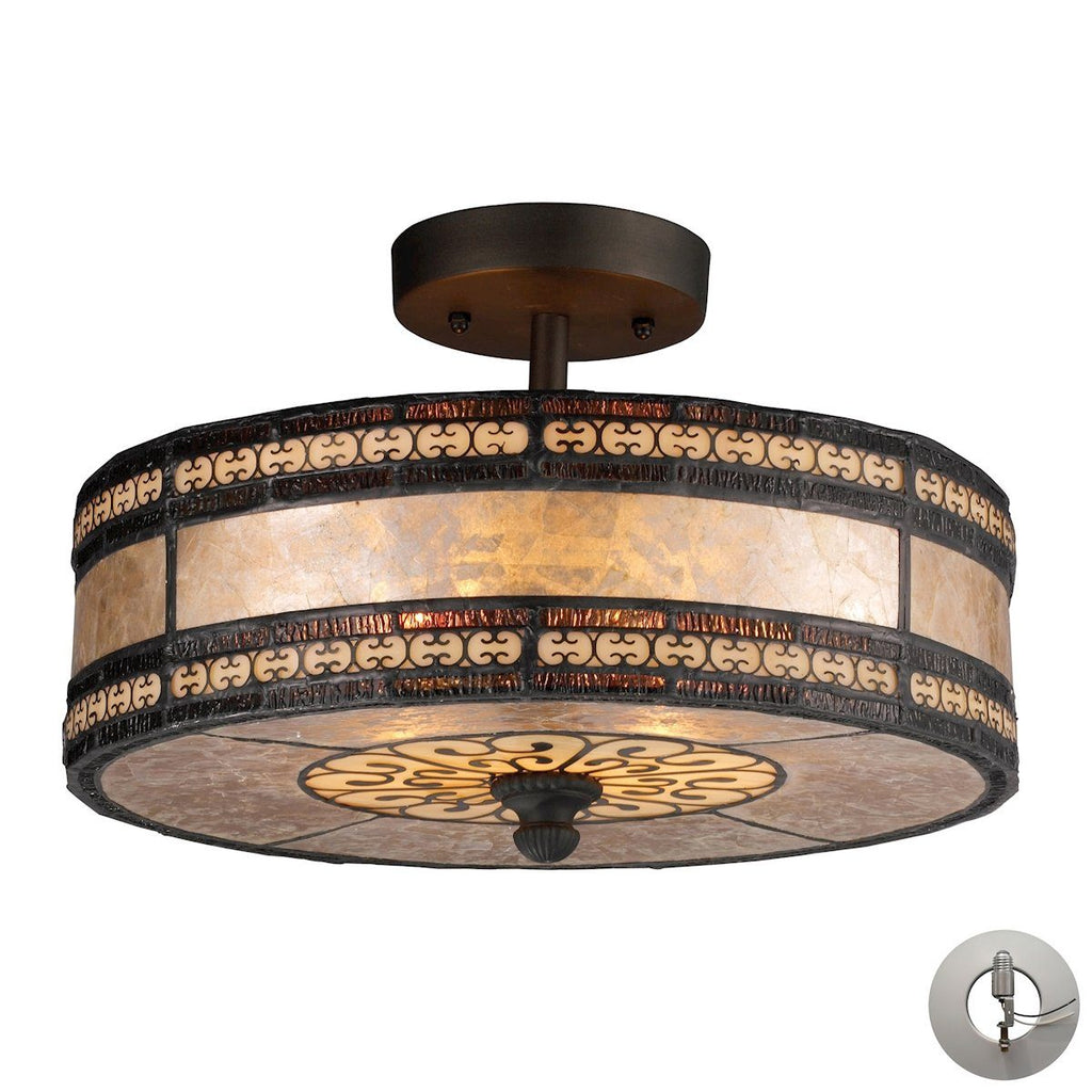 Mica Filligree 2 Light Semi Flush In Tiffany Bronze And Tan Mica - Includes Recessed Lighting Kit Semi Flushmount Elk Lighting 