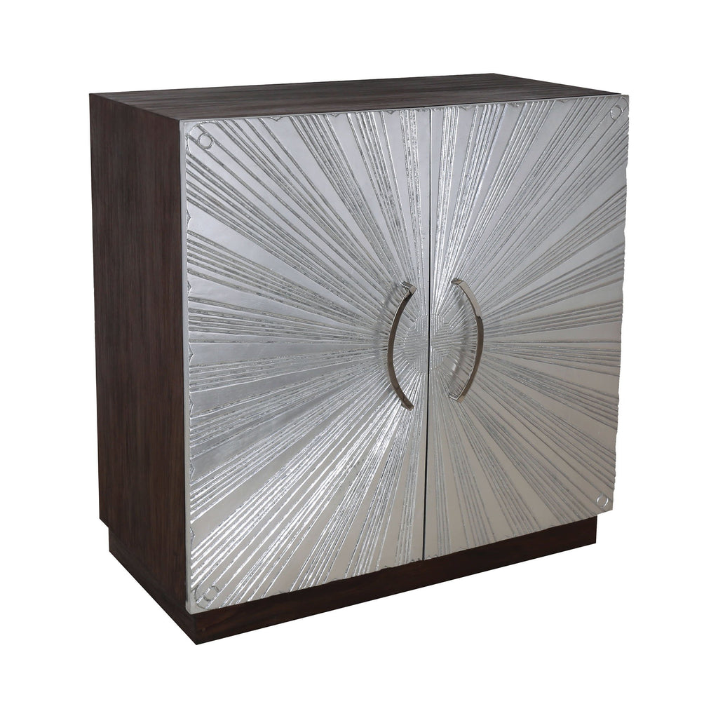 Silver Starburst Dark Stain with Silver Leaf Mahogany and Metal Cabinet Furniture Dimond Home 