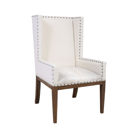Wesley Wingback Chair in Mahogany with White Hair-On Leather Cushion Furniture Dimond Home 