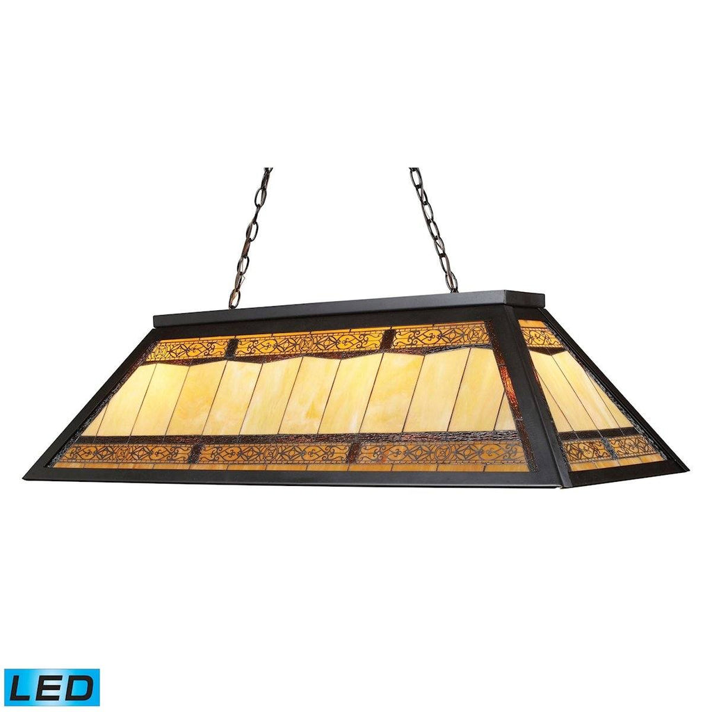 Filigree 4 Light LED Billiard In Tiffany Bronze With Multicolor Glass Panel Shade Ceiling Elk Lighting 