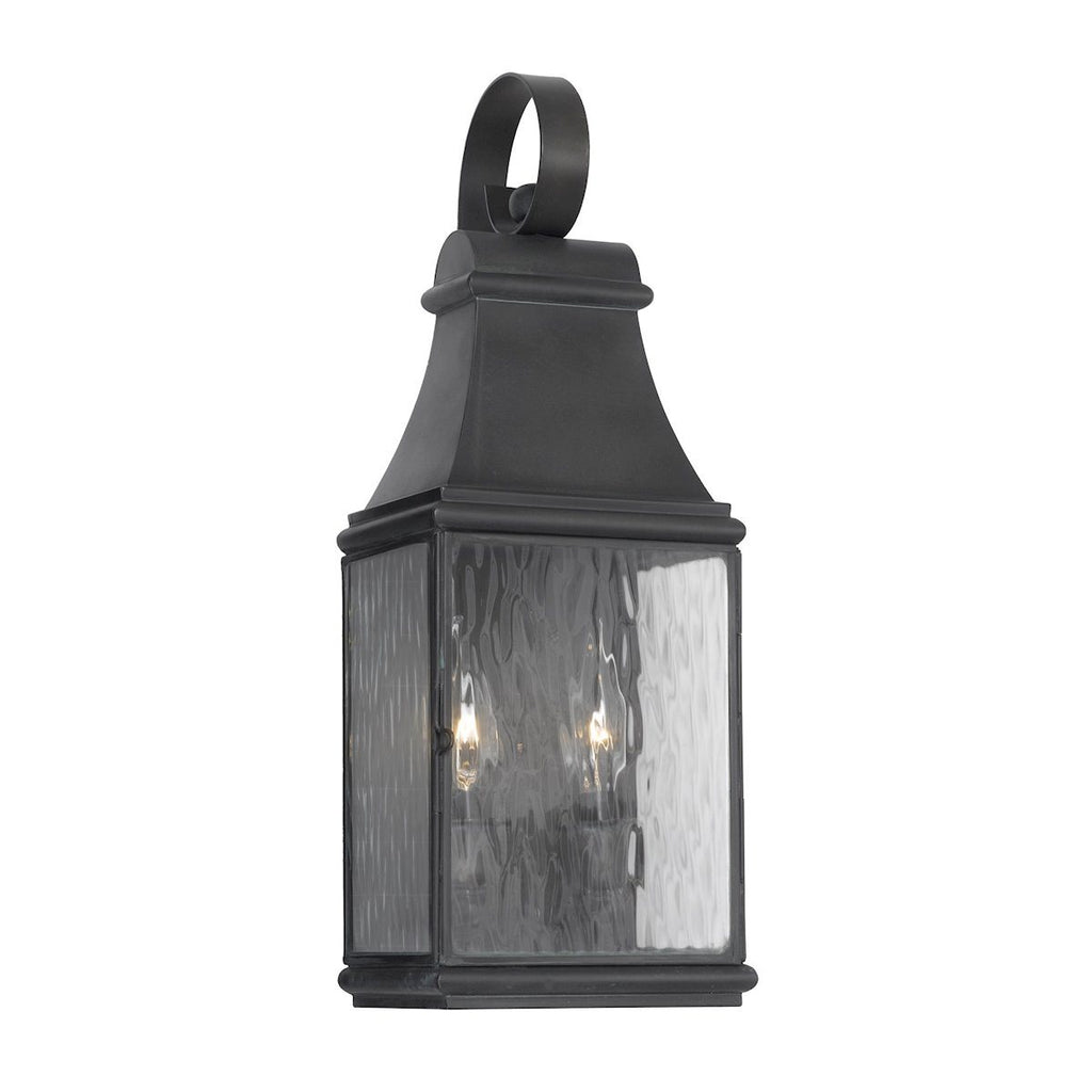 Jefferson Outdoor Wall Bracket In Charcoal And Water Glass Outdoor Wall Elk Lighting 