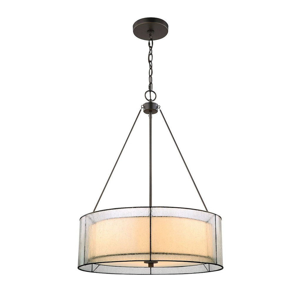 Mirage 3 Light Chandelier In Tiffany Bronze With Off-White Art Glass And Seedy Glass Chandelier Elk Lighting 