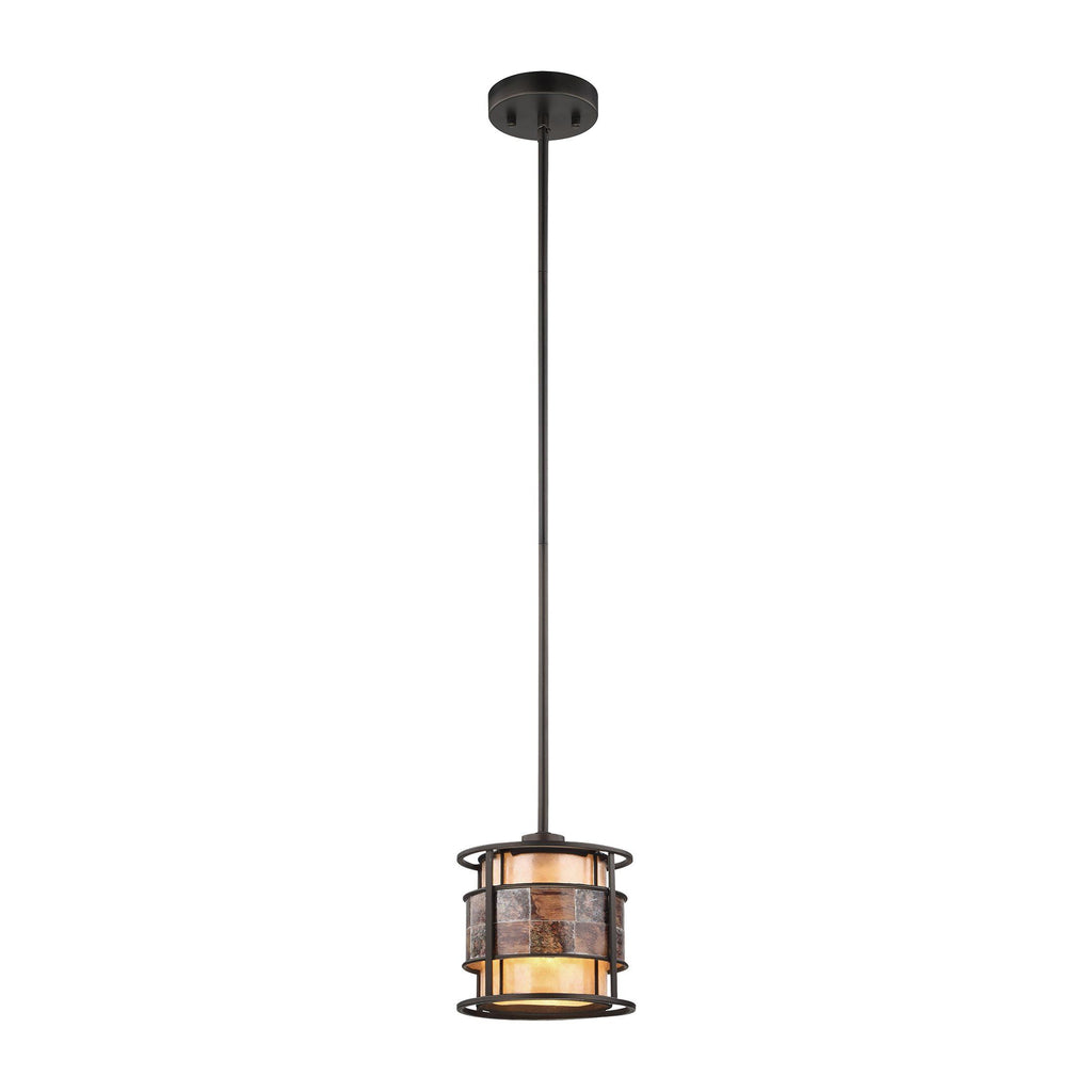 Tremont 1 Light Pendant in Tiffany Bronze with Tan and Brown Mica Ceiling Elk Lighting 