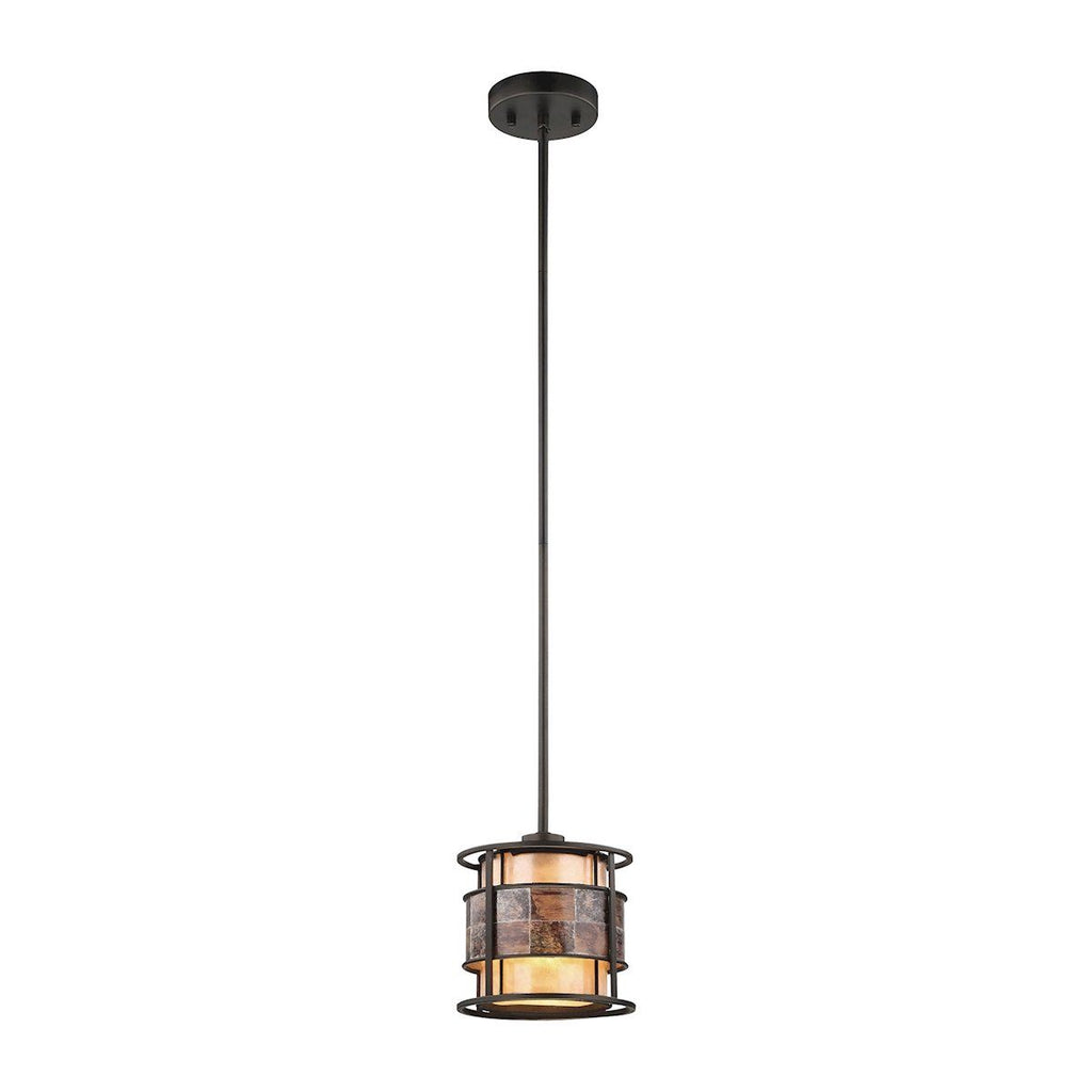 Tremont Pendant In Tiffany Bronze With Tan And Brown Mica Ceiling Elk Lighting 