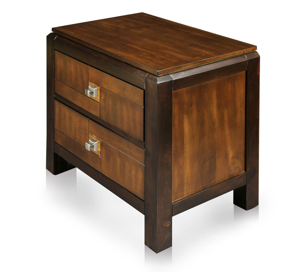 Simsone 2-Drawer Two-Tone Nightstand Acacia & Walnut Furniture Enitial Lab 