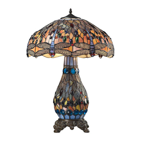 Dragonfly Tiffany Glass Table Lamp in Tiffany Bronze Lamps Dimond Lighting 