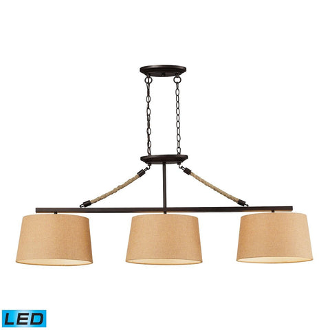 Natural Rope 3 Light LED Billiard In Aged Bronze