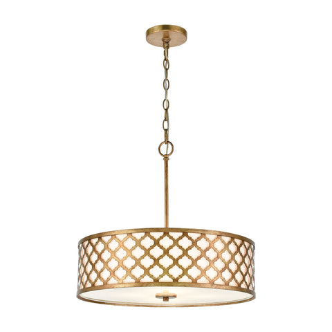 Arabesque 4-Light Chandelier in Bronze Gold with White Fabric Shade